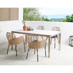 Tuinstoelen-Beliani PRATELLO - Tuinstoel set van 4 - Naturel - Rotan