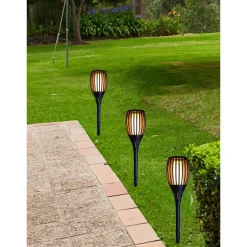 Tuindecoratie-Merkloos Prikspot - solar tuinverlichting - vlameffect - zwart - 78 cm