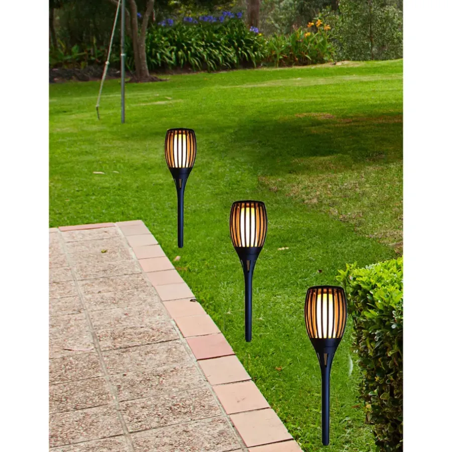 Tuindecoratie-Merkloos Prikspot - solar tuinverlichting - vlameffect - zwart - 78 cm