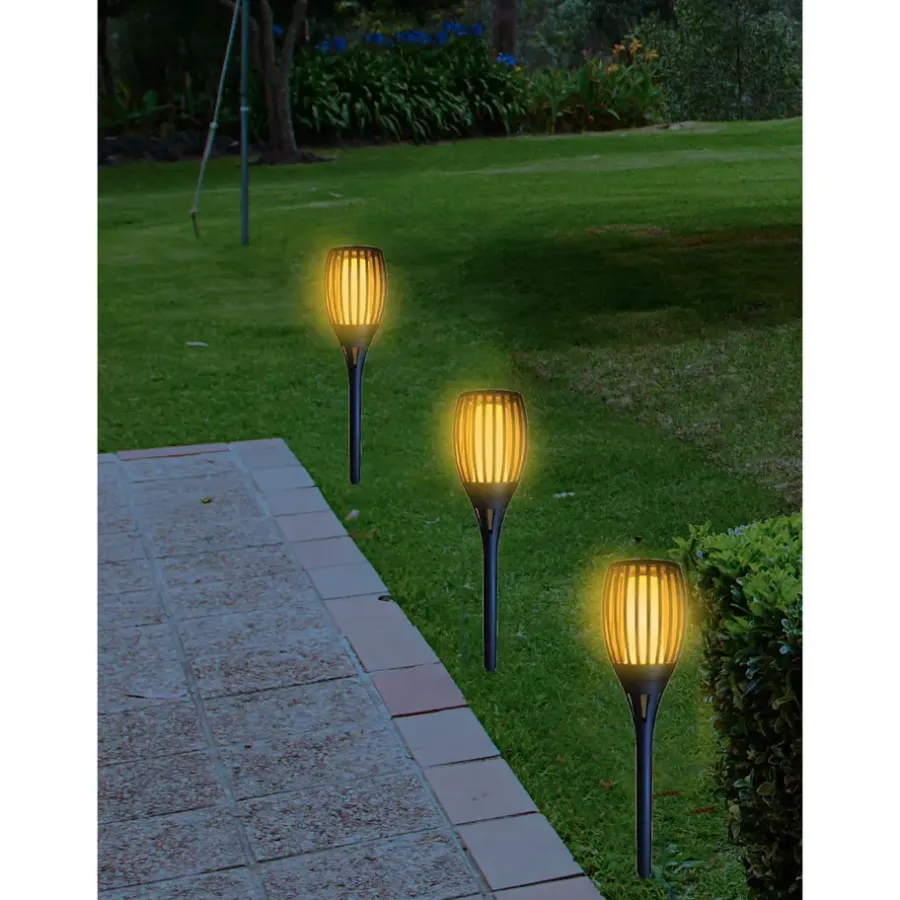 Tuindecoratie-Merkloos Prikspot - solar tuinverlichting - vlameffect - zwart - 78 cm