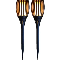 Tuindecoratie-Merkloos Prikspot - solar tuinverlichting - vlameffect - zwart - 78 cm