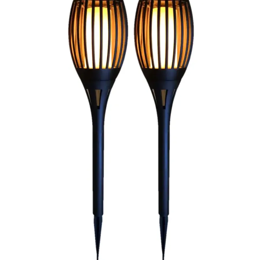 Tuindecoratie-Merkloos Prikspot - solar tuinverlichting - vlameffect - zwart - 78 cm