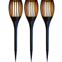 Tuindecoratie-Merkloos Prikspot - solar tuinverlichting - vlameffect - zwart - 78 cm
