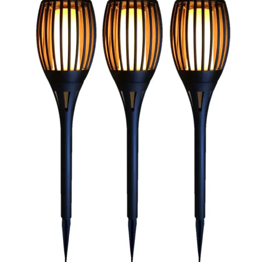 Tuindecoratie-Merkloos Prikspot - solar tuinverlichting - vlameffect - zwart - 78 cm