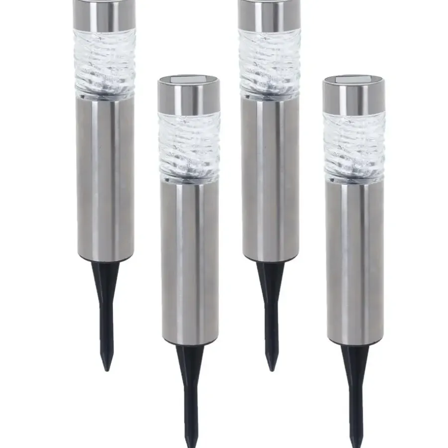 Pro Garden Prikspotje - 4 stuks - solar tuinverlichting - RVS - 39 cm