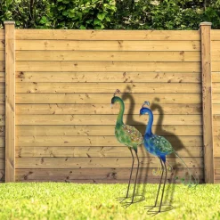 Beelden-Pro Garden Tuin/huis vogel beeld - Metaal - Pauw - 12 x 80 cm