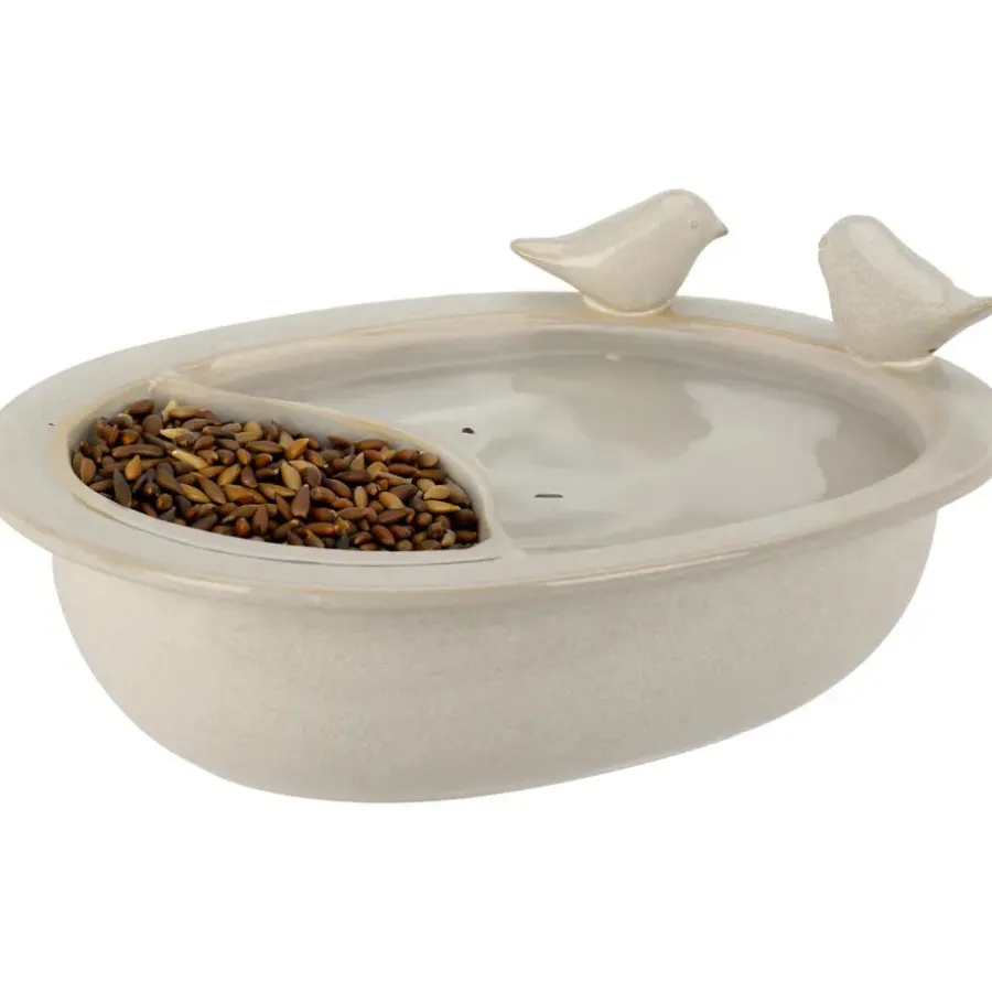 Tuindecoratie-Pro Garden Vogelbad/voederschaal - wit - keramiek -D20 x H8 cm
