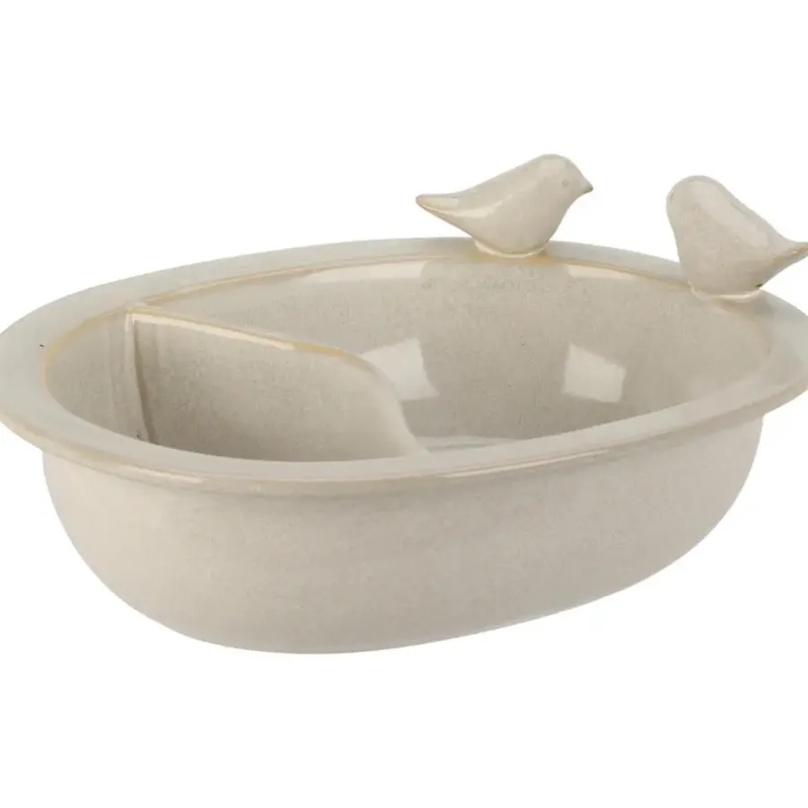 Tuindecoratie-Pro Garden Vogelbad/voederschaal - wit - keramiek -D20 x H8 cm