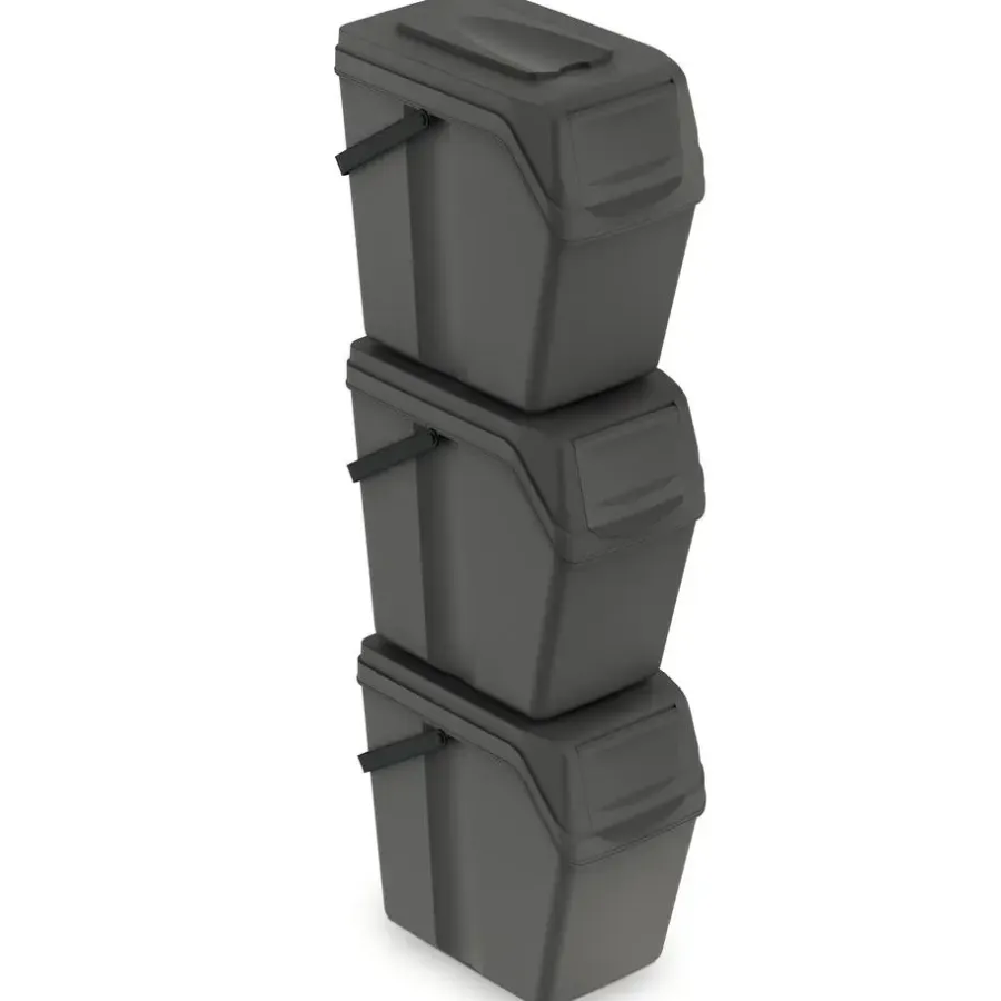 Prosperplast Afvalscheidingprullenbakken - 3x 25L - grijs