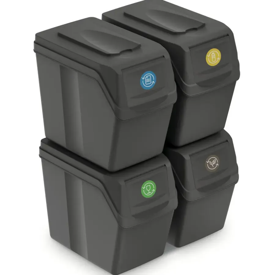 Prullenbakken-Prosperplast Afvalscheidingprullenbakken - 4x 20 liter - grijs