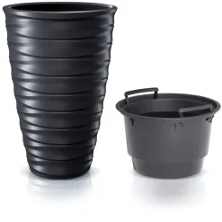 Bloempotten-Prosperplast Plantenpot Design Waves - kunststof - antraciet - D38 cm