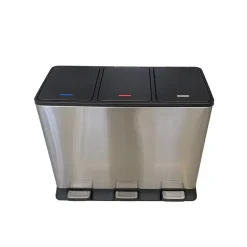 IVOL Prullenbak met 3 vakken – RVS – 45L