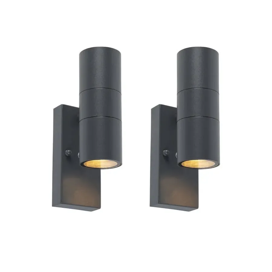 Buitenverlichting|Wandlampen-QAZQA buitenlampen met sensor duo grijs gu10