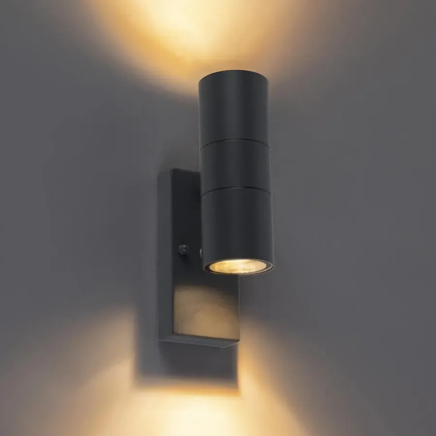 Buitenverlichting|Wandlampen-QAZQA buitenlampen met sensor duo grijs gu10