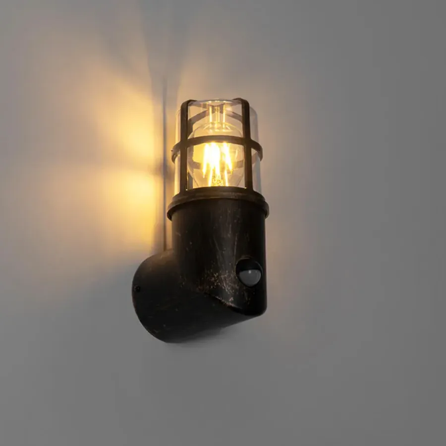 QAZQA buitenlampen met sensor kiki goudkleurig e27