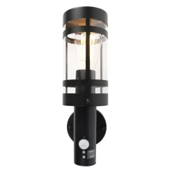QAZQA buitenlampen met sensor gleam zwart e27