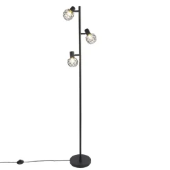 Staande Lampen-QAZQA Design vloerlamp zwart 3-lichts verstelbaar - Mesh - Zwart