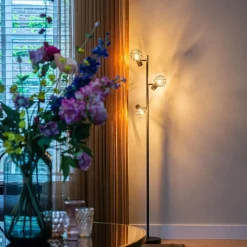 Staande Lampen-QAZQA Design vloerlamp zwart 3-lichts verstelbaar - Mesh - Zwart