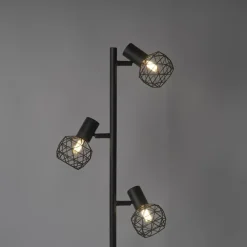 Staande Lampen-QAZQA Design vloerlamp zwart 3-lichts verstelbaar - Mesh - Zwart