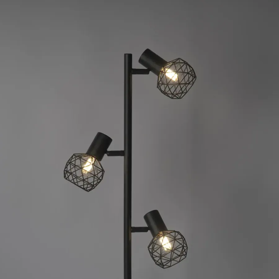 Staande Lampen-QAZQA Design vloerlamp zwart 3-lichts verstelbaar - Mesh - Zwart