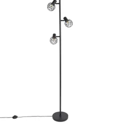 Staande Lampen-QAZQA Design vloerlamp zwart 3-lichts verstelbaar - Mesh - Zwart