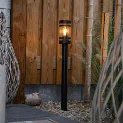 Staande Lampen-QAZQA staande buitenlampen gleam zwart e27