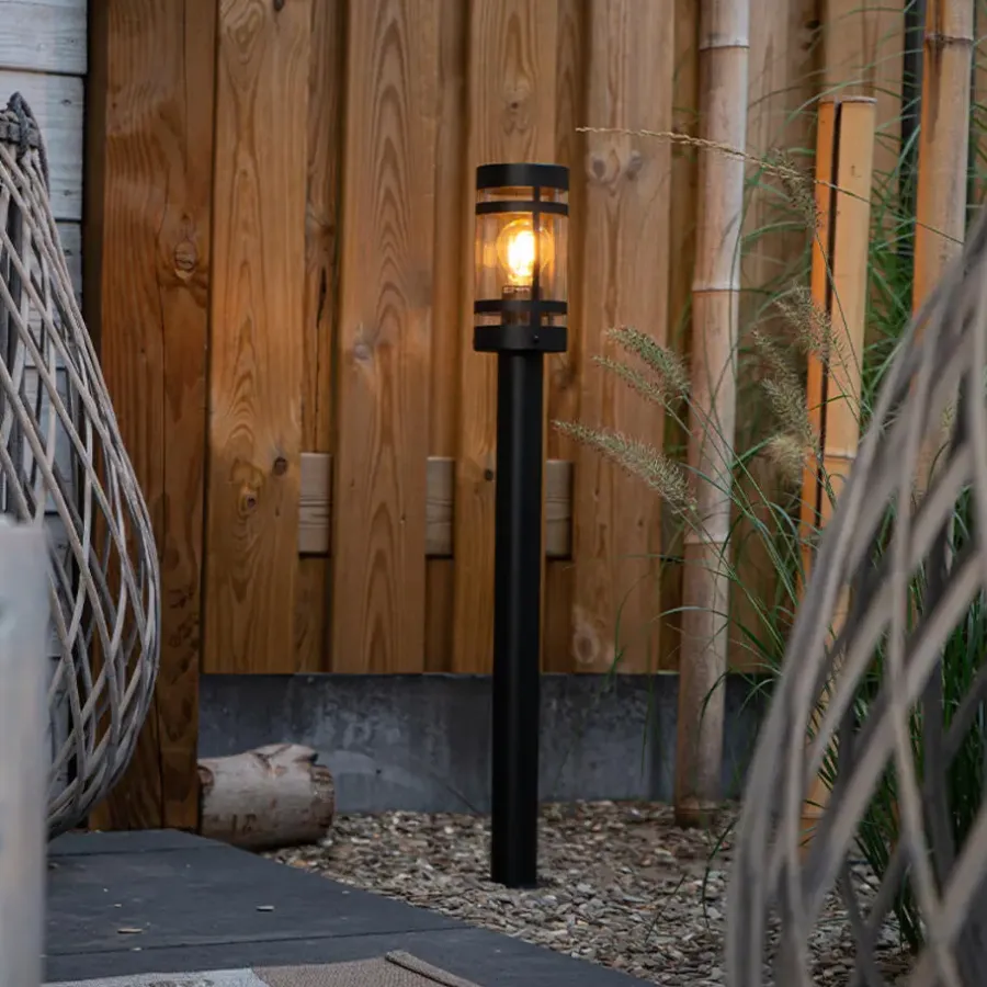 Staande Lampen-QAZQA staande buitenlampen gleam zwart e27