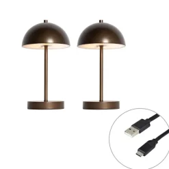 QAZQA tafellampen keira bruin geïntegreerde led