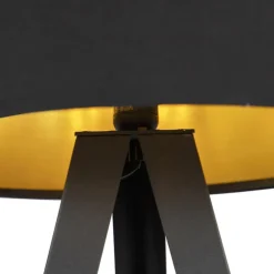 Staande Lampen-QAZQA Vloerlamp met kap zwart en gouden binnenkant - Tripe