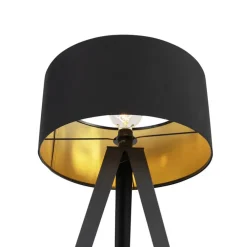 Staande Lampen-QAZQA Vloerlamp met kap zwart en gouden binnenkant - Tripe