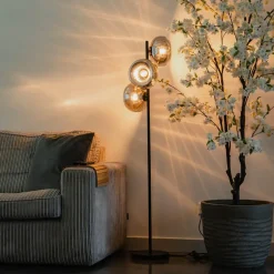 Staande Lampen-QAZQA vloerlampen ayesha zwart e27