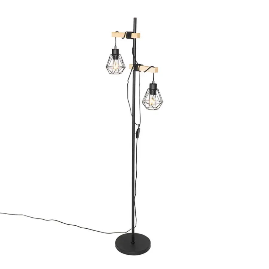 Staande Lampen-QAZQA vloerlampen chon zwart e27