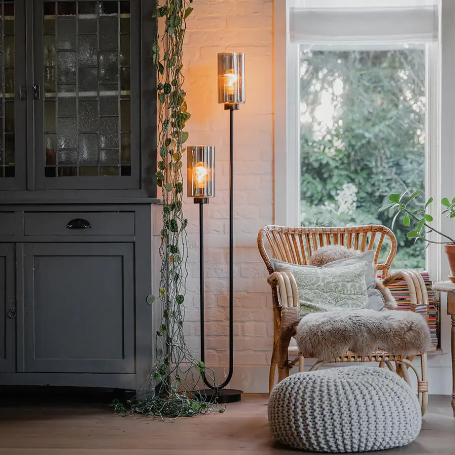 Staande Lampen-QAZQA vloerlampen laura grijs e27