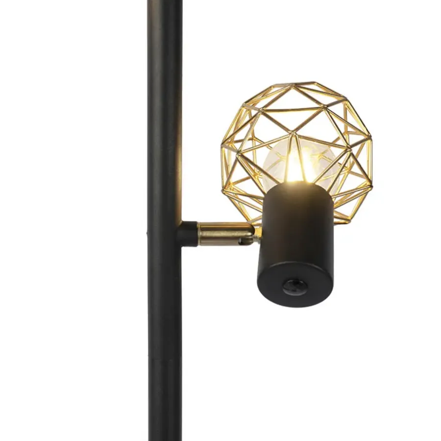 Staande Lampen-QAZQA vloerlampen mesh goudkleurig e14