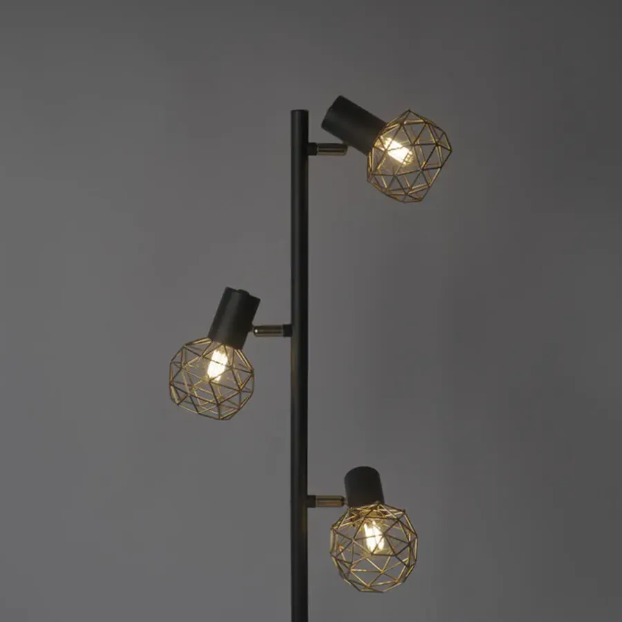 Staande Lampen-QAZQA vloerlampen mesh goudkleurig e14