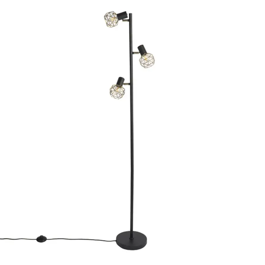Staande Lampen-QAZQA vloerlampen mesh goudkleurig e14