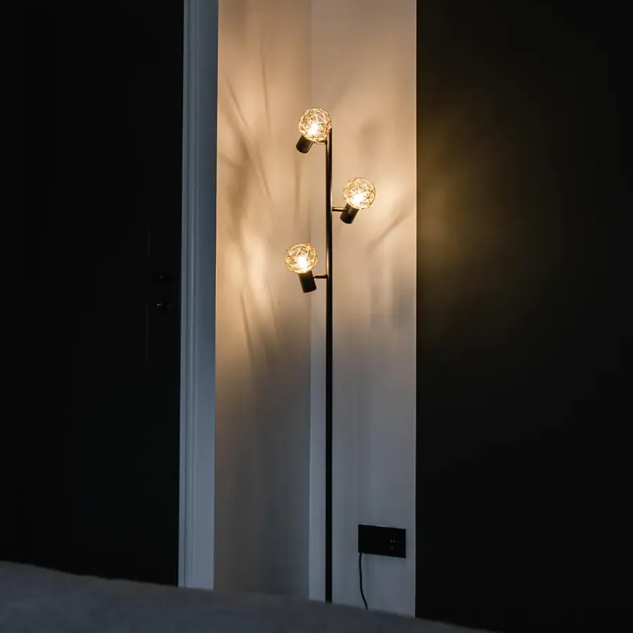 Staande Lampen-QAZQA vloerlampen mesh goudkleurig e14