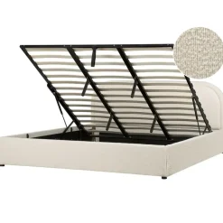 2-Persoons Bedden-Beliani QUILLIEN - Bed met opbergruimte - Beige - 180 x 200 cm - Polyester
