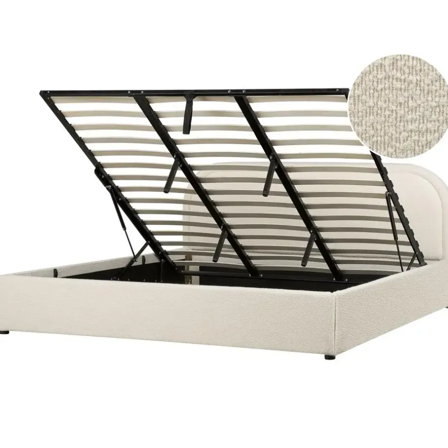2-Persoons Bedden-Beliani QUILLIEN - Bed met opbergruimte - Beige - 180 x 200 cm - Polyester