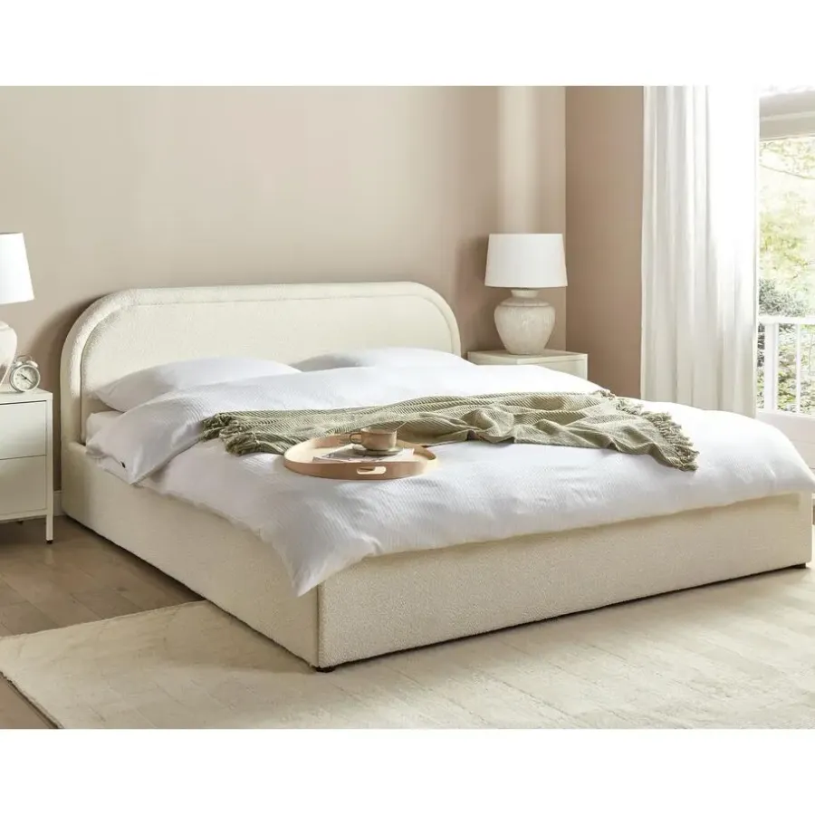2-Persoons Bedden-Beliani QUILLIEN - Bed met opbergruimte - Beige - 180 x 200 cm - Polyester