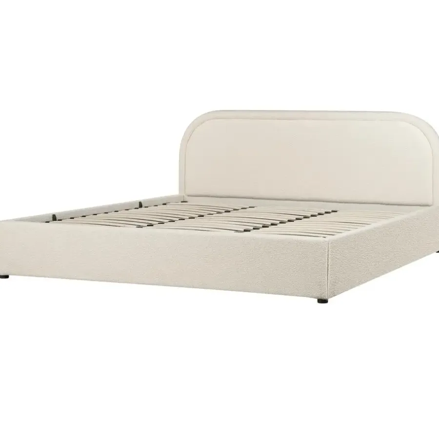 2-Persoons Bedden-Beliani QUILLIEN - Bed met opbergruimte - Beige - 180 x 200 cm - Polyester