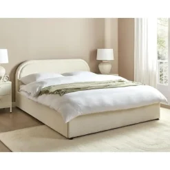 2-Persoons Bedden-Beliani QUILLIEN - Bed met opbergruimte - Beige - 160 x 200 cm - Polyester
