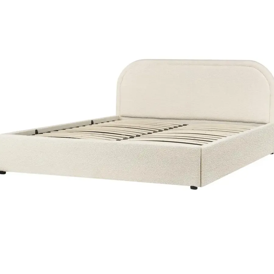 2-Persoons Bedden-Beliani QUILLIEN - Bed met opbergruimte - Beige - 160 x 200 cm - Polyester