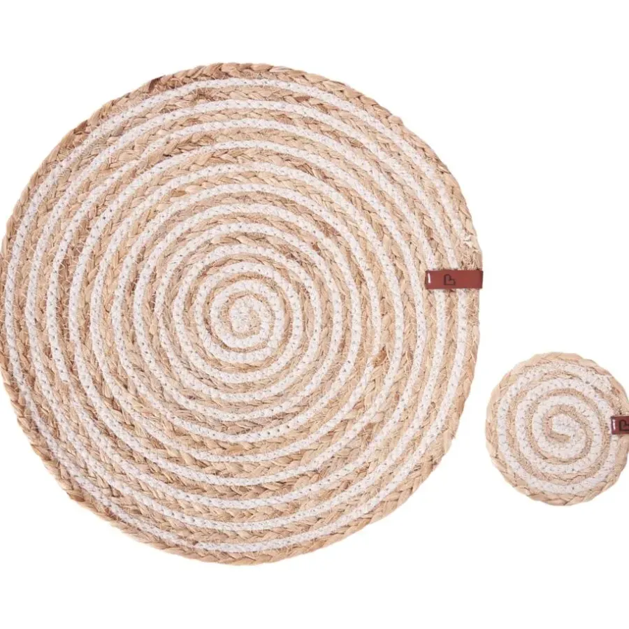 Leen Bakker QUININE - Set van 12 placemats en onderzetters - Natuurlijk - Jute
