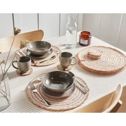 Leen Bakker QUININE - Set van 12 placemats en onderzetters - Natuurlijk - Jute