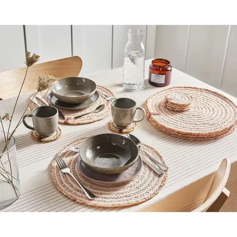 Leen Bakker QUININE - Set van 12 placemats en onderzetters - Natuurlijk - Jute