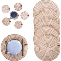 Leen Bakker QUININE - Set van 12 placemats en onderzetters - Natuurlijk - Jute