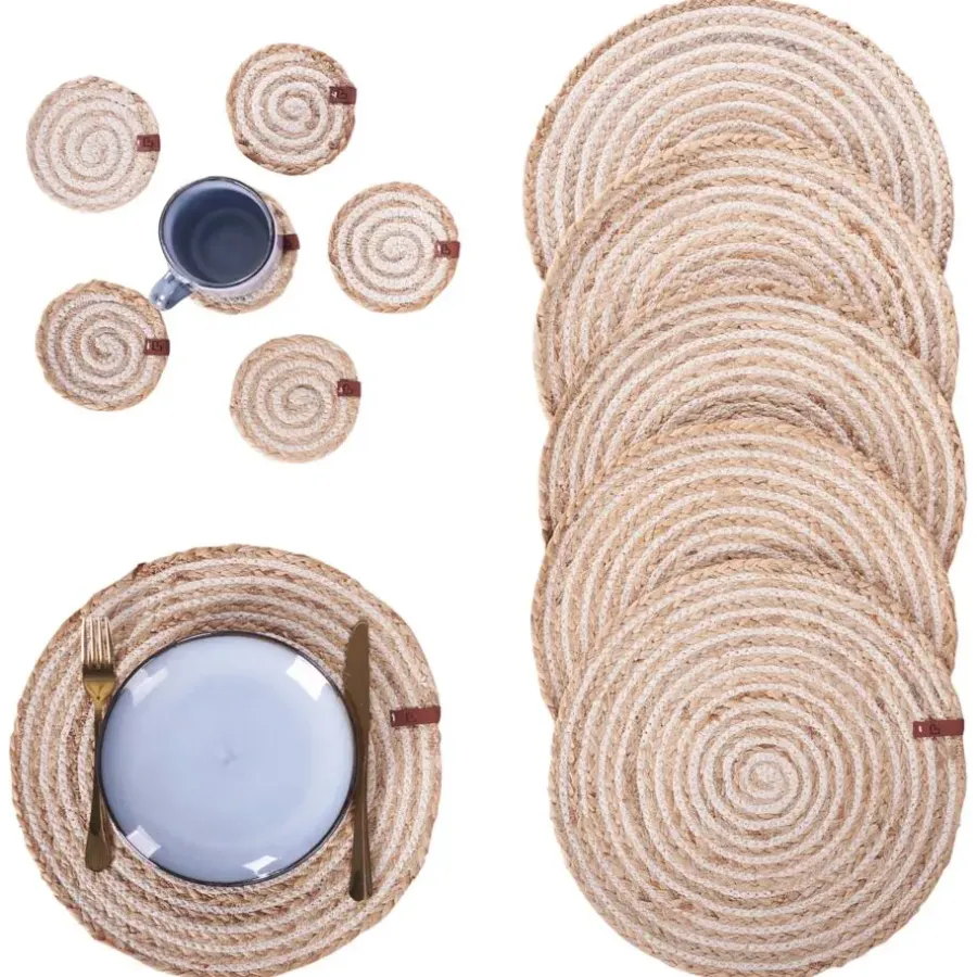 Leen Bakker QUININE - Set van 12 placemats en onderzetters - Natuurlijk - Jute