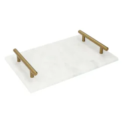 Dienbladen-QUVIO Dienblad met gouden hendels - Marmer - Wit