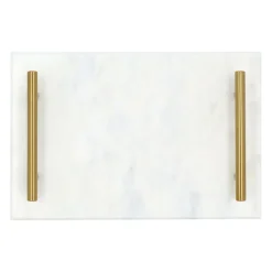 Dienbladen-QUVIO Dienblad met gouden hendels - Marmer - Wit